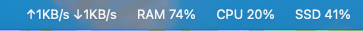 PulseBar icons in the macOS menu bar showing CPU, Memory, Network and Disk usage